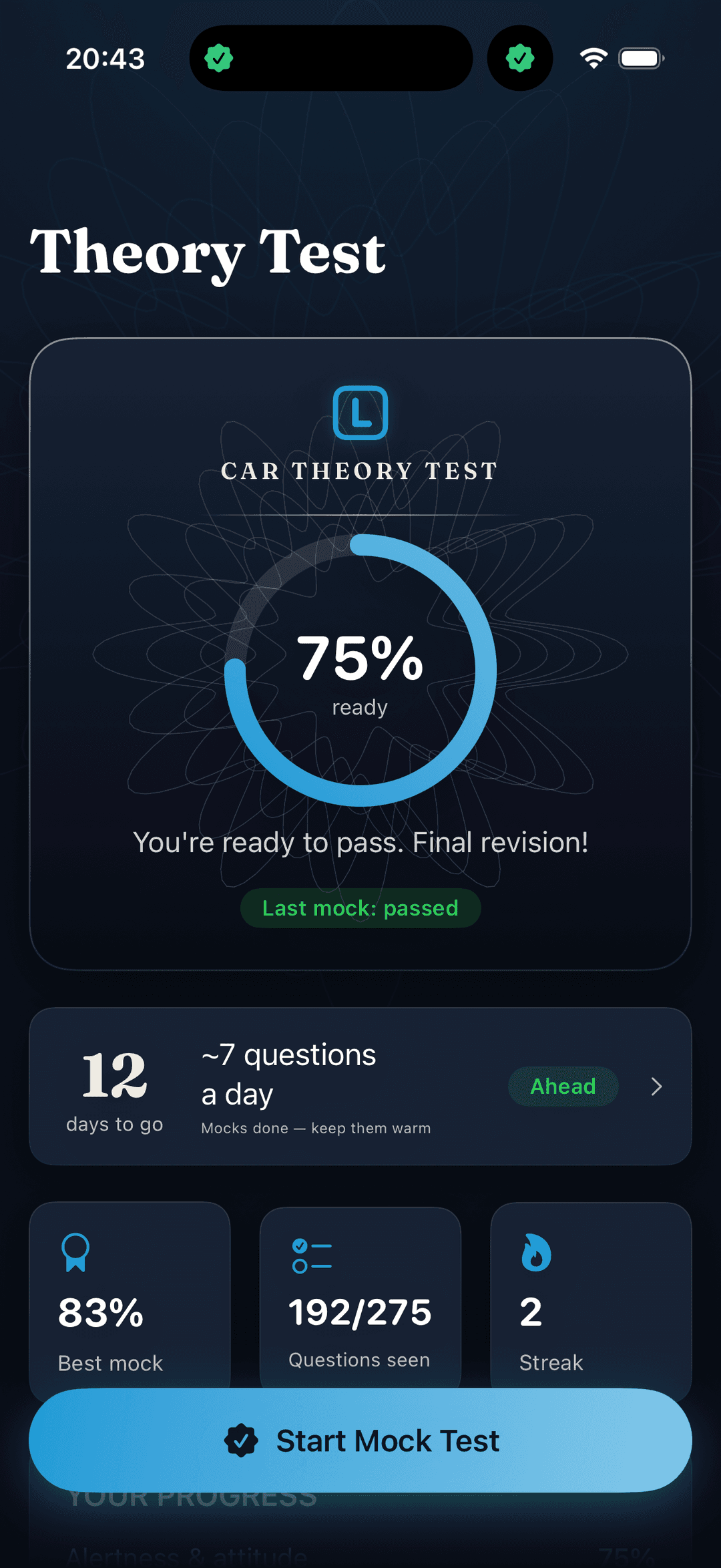 Car Theory Test home screen